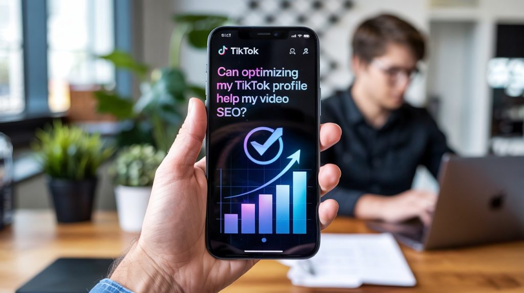 Can optimizing my TikTok profile help my video SEO? 3 a photograph of a smartphone displaying EZMw46QkTkSmD6KF4M66jQ 9RSWrx 8St6gf8fvm4rN5A