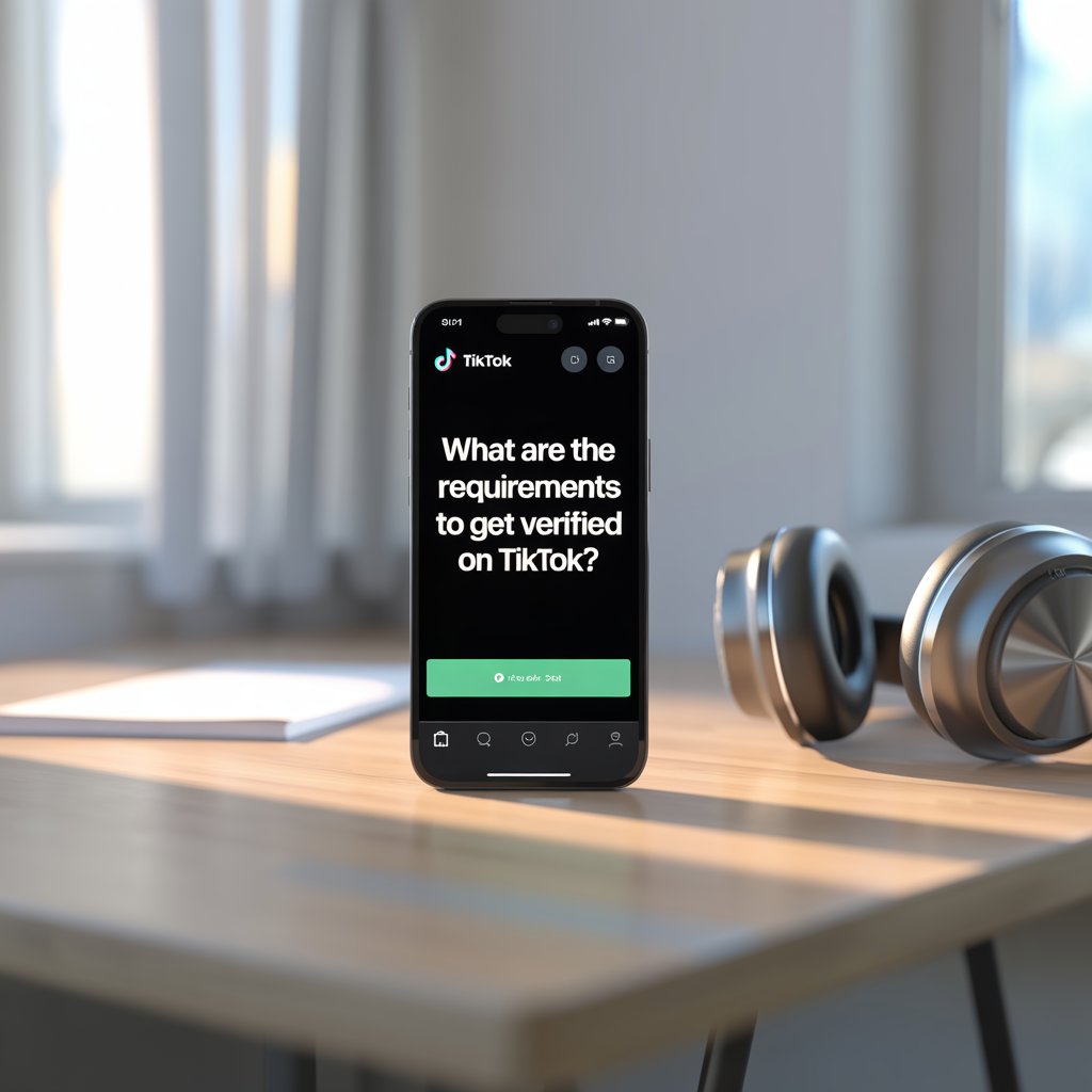 What are the requirements to get verified on TikTok? 1 a photograph of a smartphone displaying KD9HorkiSTiX5t6GngIejQ Bbd0mMXcSGeJhn eN5BQvQ